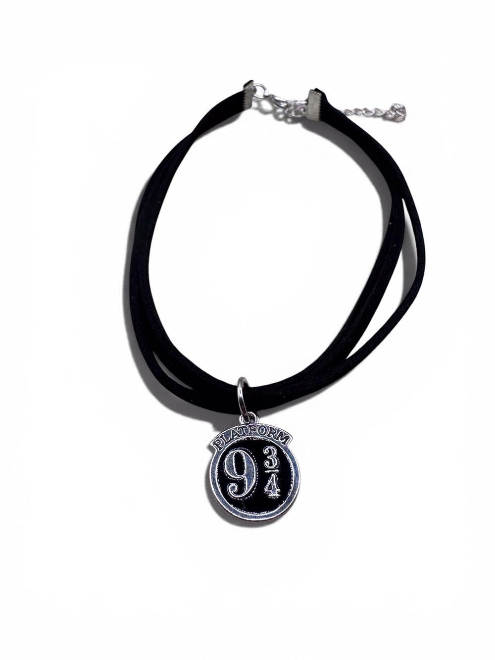 Black Velvet Choker Necklace with Silver Platform 9 3/4 Pendant
